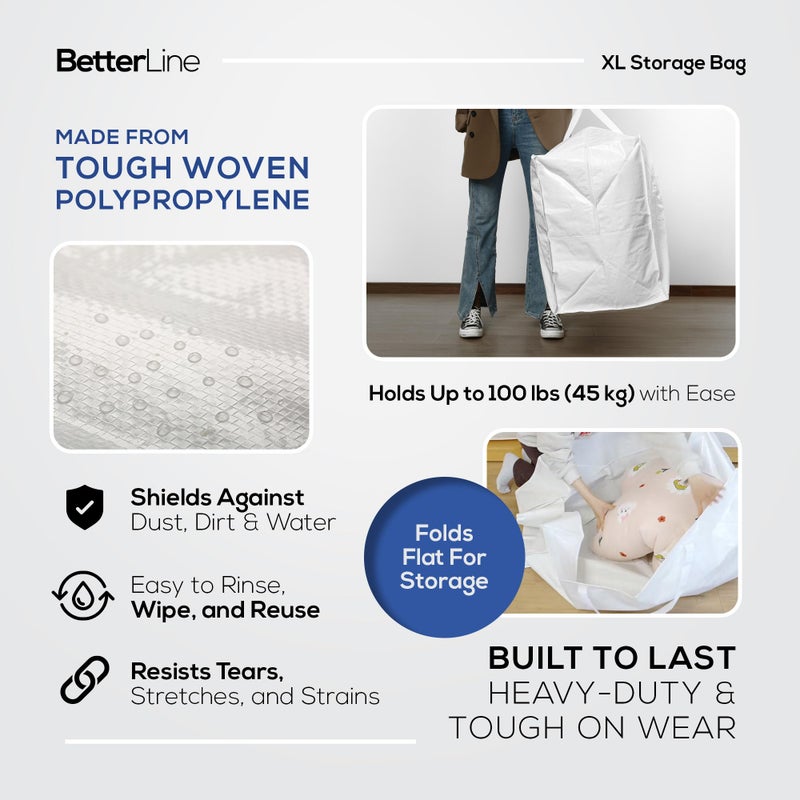 BETTERLINE Extra Large Storage Bag - Heavy Duty 45x22x16 Inches Huge Tote Duffel with Max Load of 100 lbs. (45kg) - Tear-resistant & Water-resistant Polypropylene Woven Cloth, With Zippers - Image 4